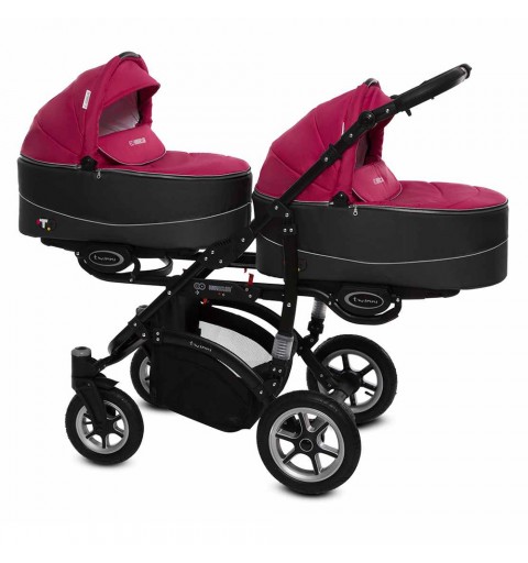 Babyactive Twinni Black - wózek wielofunkcyjny, zestaw 2w1 z opcją 3w1 i 4w1 | 10 Amarant